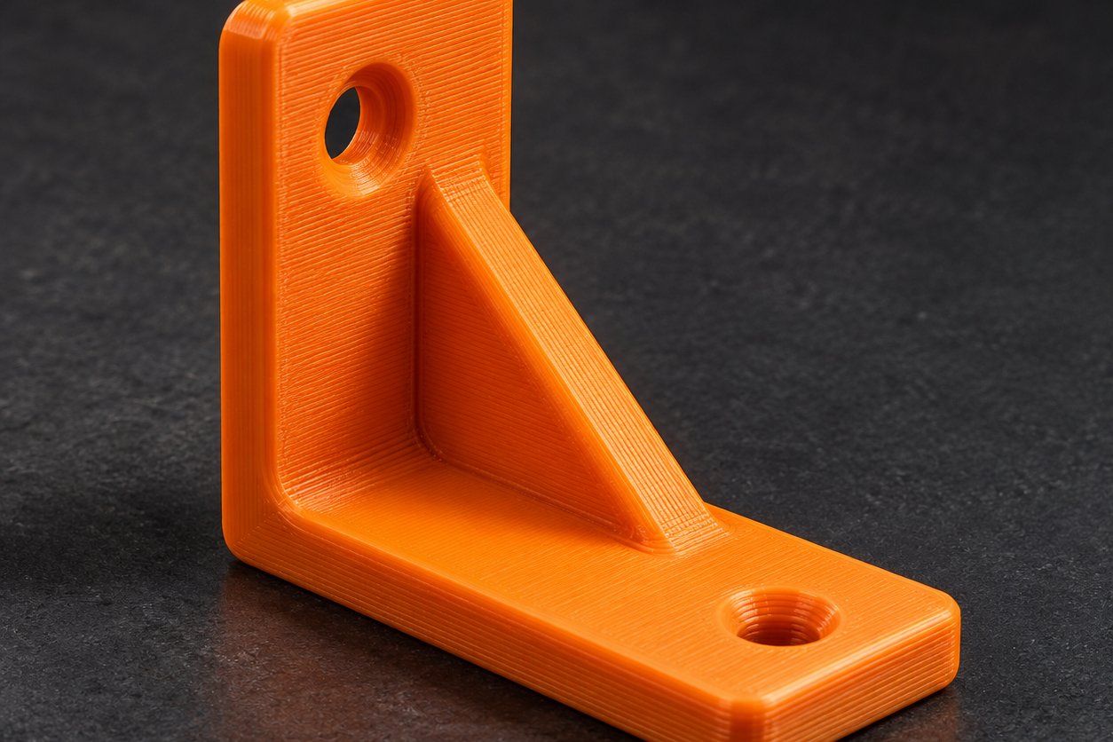 Halterungen · PrintMount Orangefarbene 3D-gedruckte Halterung – Symbolmotiv.